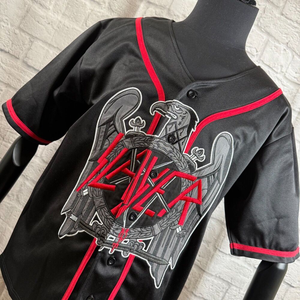 Slayer Embroidered Eagle Logo Button-Up Baseball Jersey Men's Large Kerry King